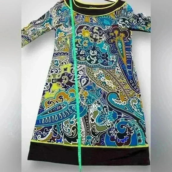 K Petite Collection Size 6 Shift Dress Chocolate Brown Paisley Long Sleeve - Picture 5 of 7